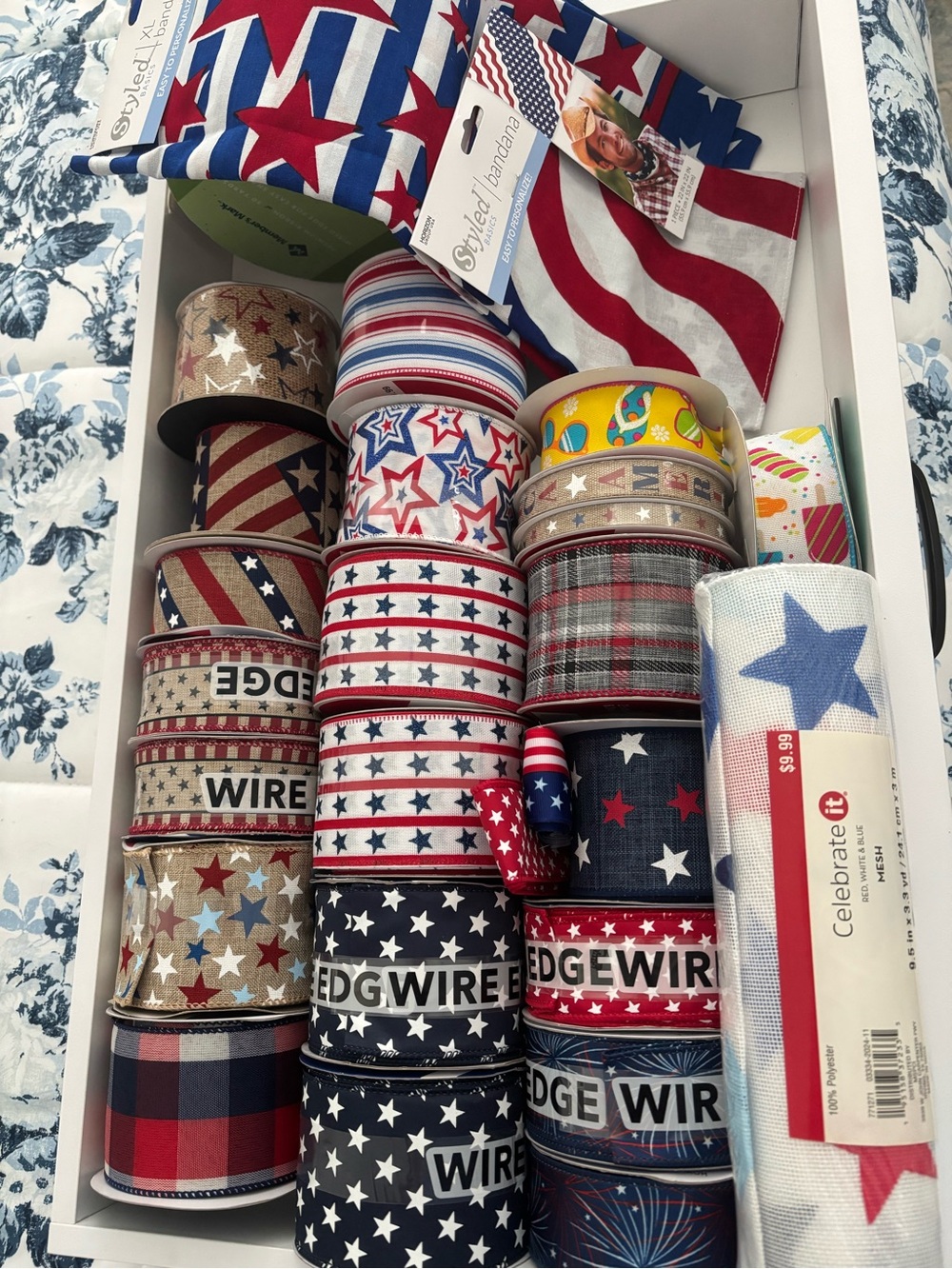 Patriotic Multiseasonal Ribbon Star Strips Set Star/Stripe Wired NEW Final Sale - Picture 2 of 10